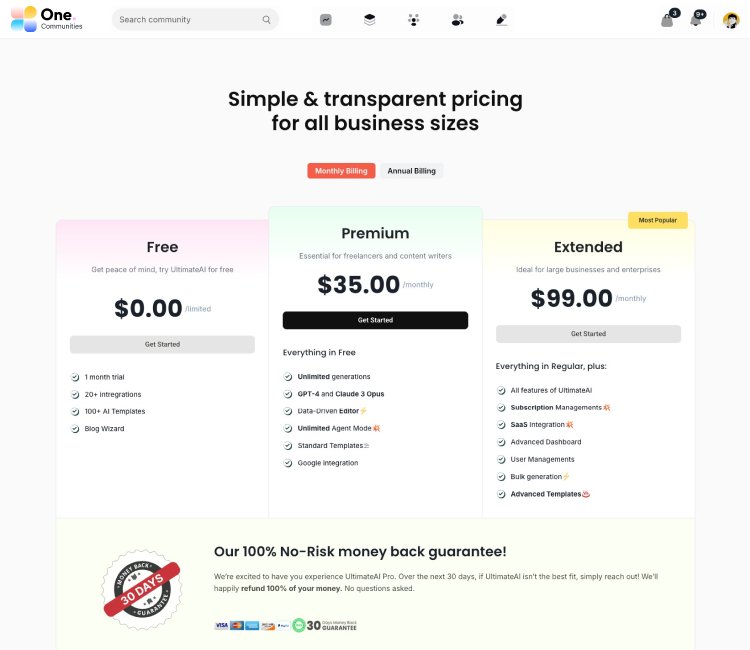 pricing page